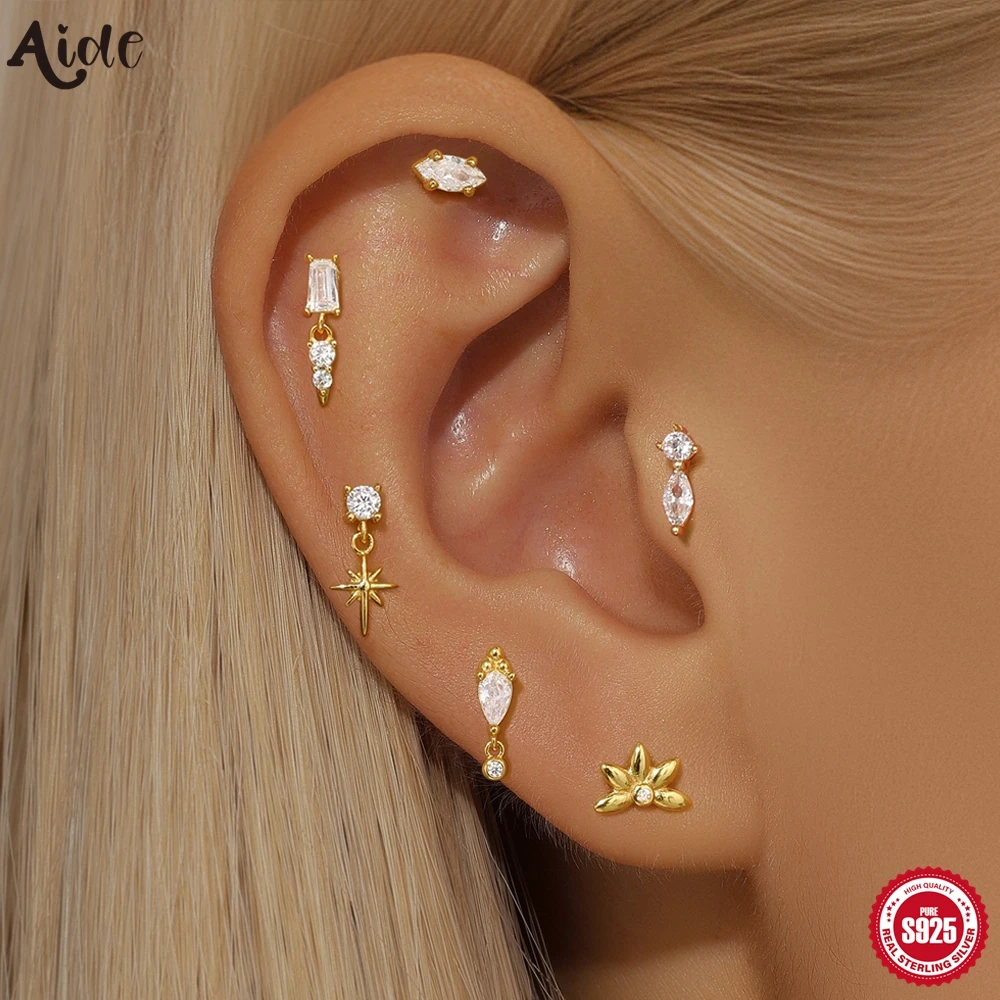 

Aide 925 Sterling Silver DIY Handmake Inlaid Zircon Piercing Stud Earrings For Women 18K Gold Jewelry High Quality pendientes