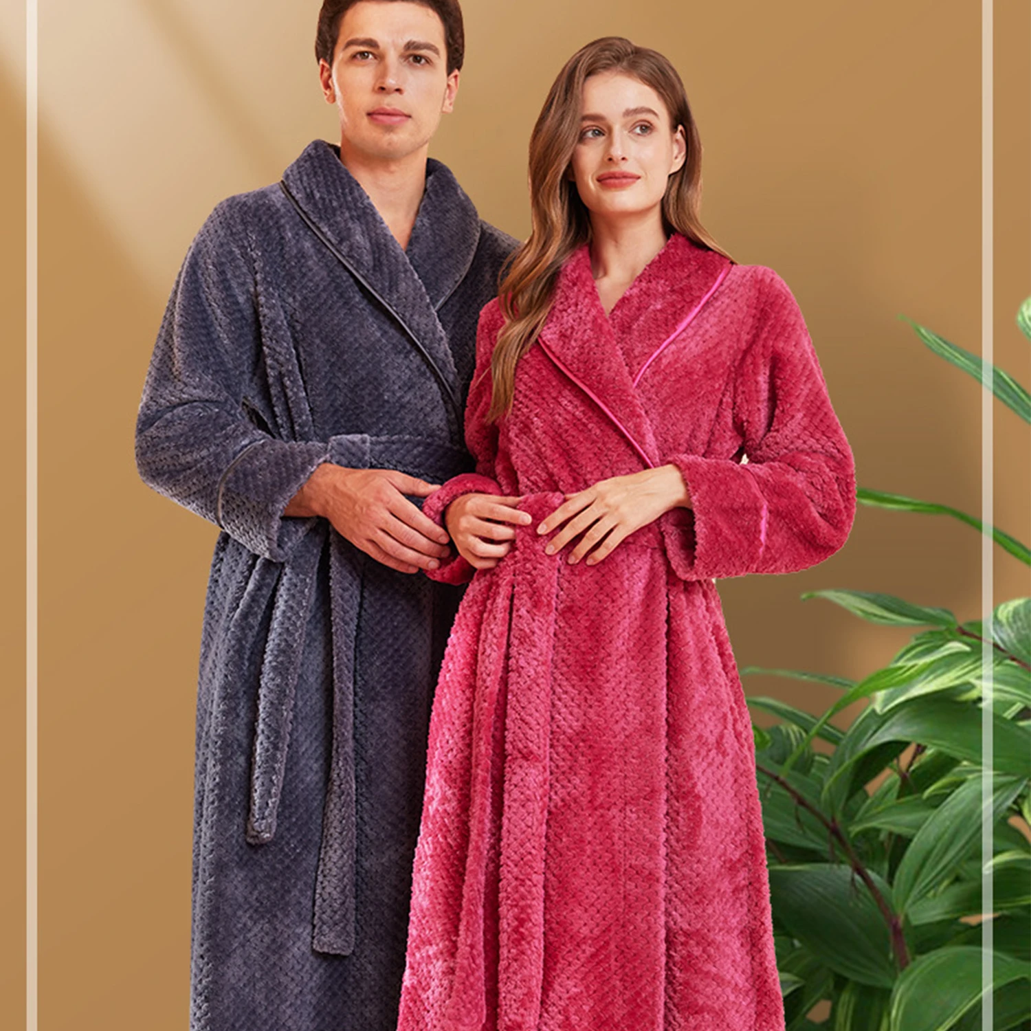 Winter Warm Women Robes Coral Fleece Sleepwear Female Kimono Solid Color Nightdress Dressing Gown Lounge Wear Hotel Bathrobes