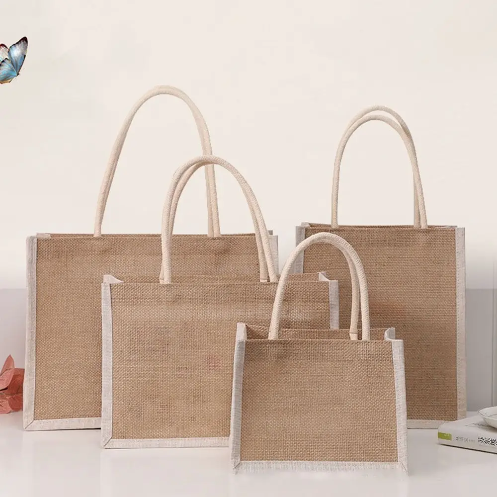 

Портативная сумка из имитации льна, расписанная вручную, вместительная пляжная сумка-тоут, сумка для покупок