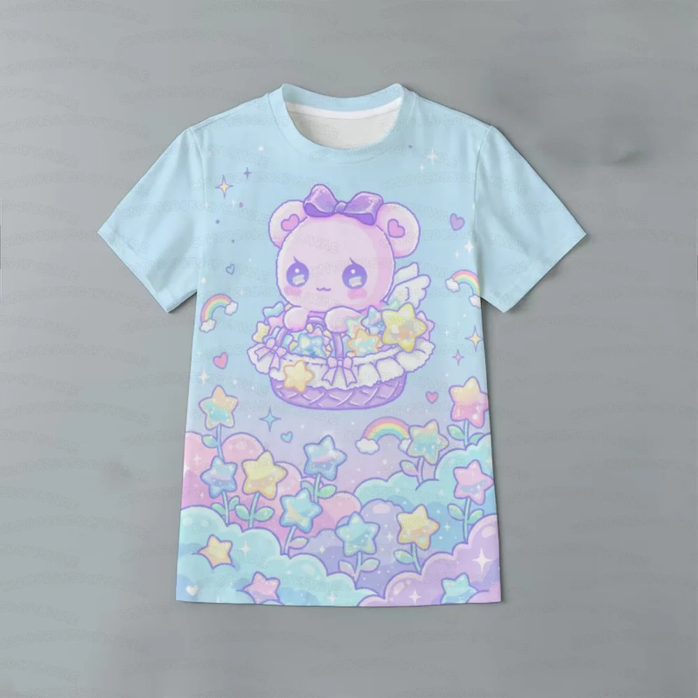 Sommerliches süßes Kawaii Bunny Candy Anime Girl Yume Kawaii Fairy Kei Sweet Pastel Pink Damen Kurzarm-Freizeit-T-Shirt – Detail 4