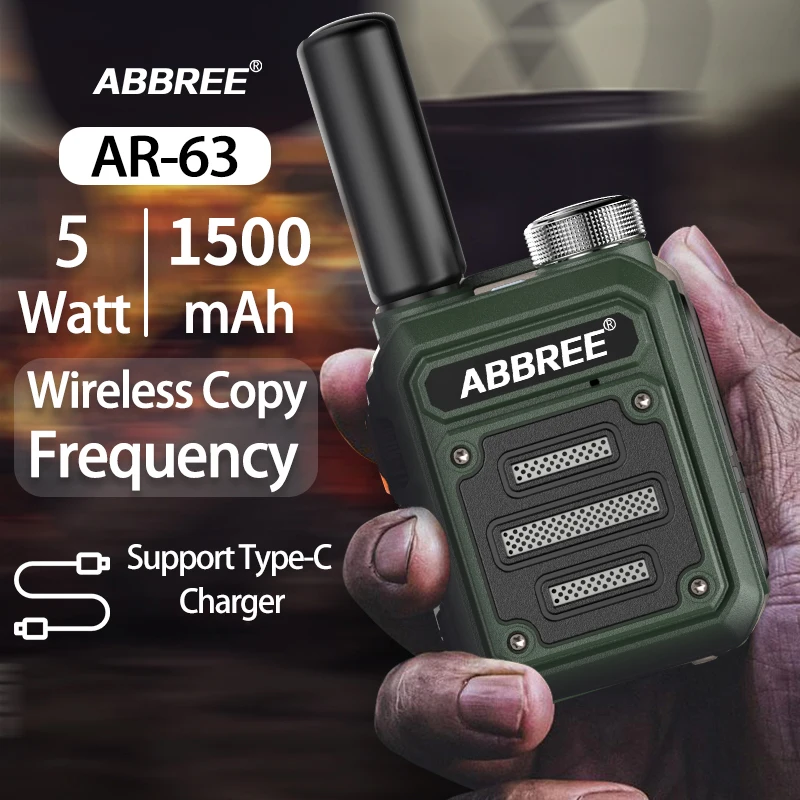 ABBREE AR-63 لاسلكي تخاطب محمول صغير رائع مفتاح واحد نسخة لاسلكية تردد طويل المدى شبكة حديدية المتكلم اتجاهين الراديو