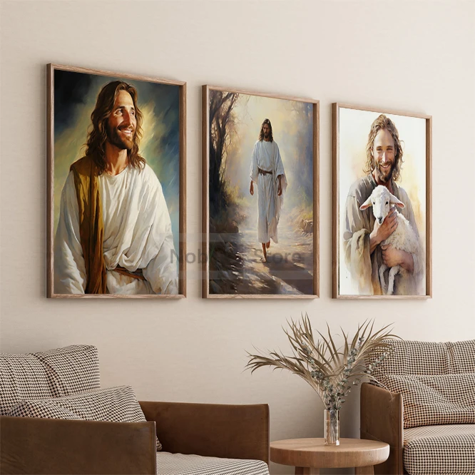 Vintage Christian Poster Jesus With Virgin Mary Prints Canvas Painting Christian Wall Art Bible Verse Pictures Home Room Decor