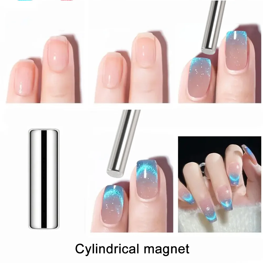 3pcs Cylindrical Nail Cat Eye Magnet Handle Magnetic Stick Nails Gel Polish Line Effect Double Cat Magnet Pen DIY Nail Art Tools