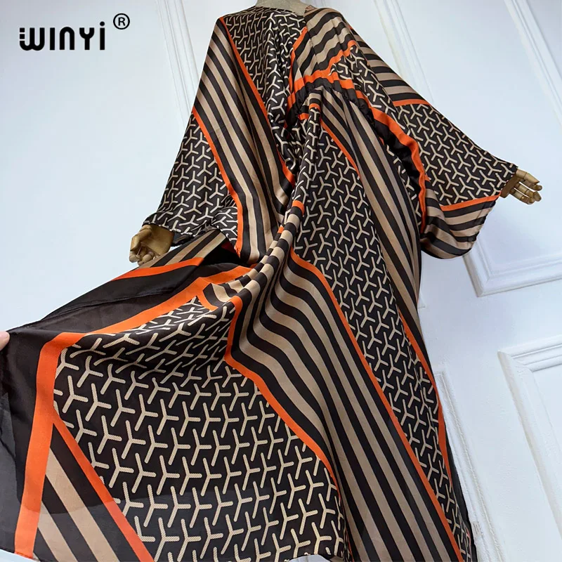 WINYI scollo a v Africa elegante abito moda stampa donna sciolto vacanza spiaggia copricostume festa caftano abaya dubai lusso