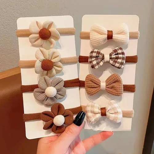 Imagen 2 del producto 4 unids/set de diademas elásticas con lazo grande y flores para niñas, lazos para el cabello dulces, diademas de moda, accesorios para el cabello, banda de goma para chico