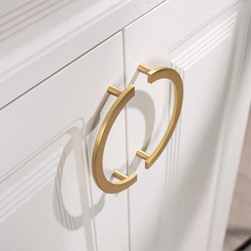 Solid Brass Semicircle Handles for Cabinets and Drawers Bedroom Wardrobe Pulls Kitchen Cupboard Door Knobs Furniture Hardware
