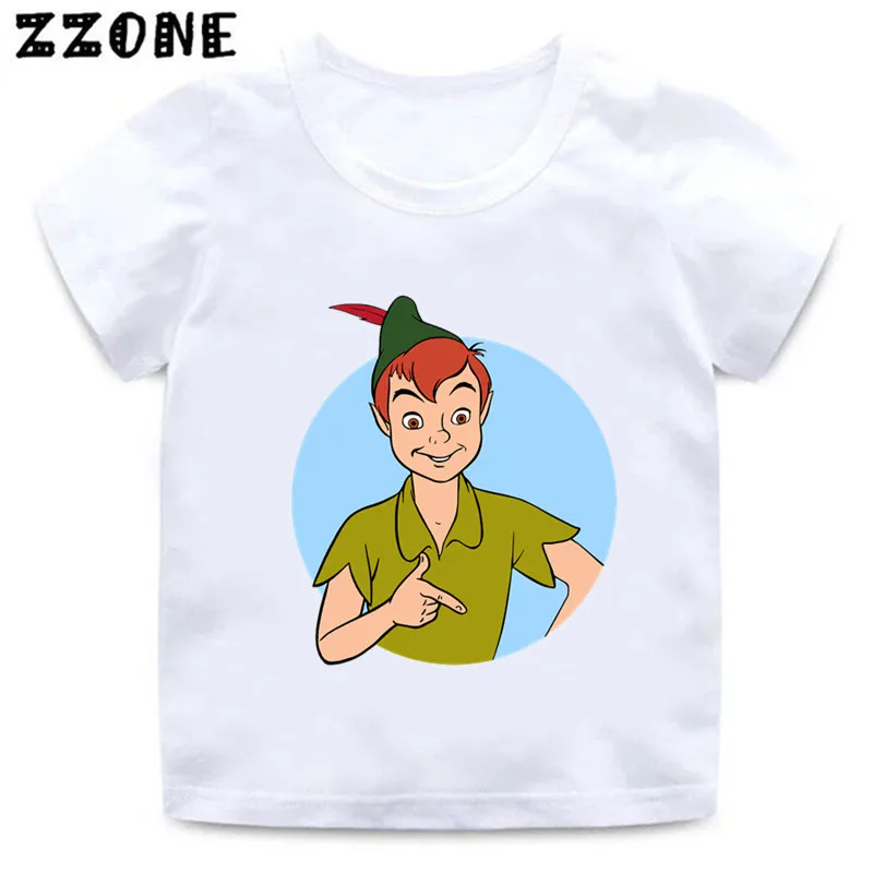 Hot Sale Peter Pan Tinker Bell Print Kids T-Shirts Cartoon Baby Girls Clothes Boys Summer Casual White T shirt Children Tops