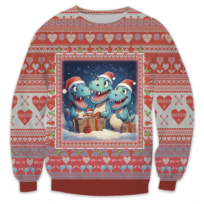 Dino Lovers Unisex Ugly Christmas Sweater Cartoon Dinosaur Graphic Sweatshirts Cute Animal Boy Pullovers Xmas Gifts Jumper Tops