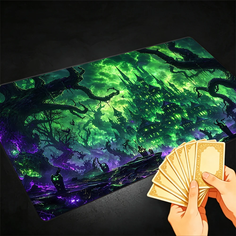 The Eerie Castle TCG Playmat Magic Playmat Gathering Gaming Mat with Stitched Edge Anti-slip base 60X35cm Trading Card Game