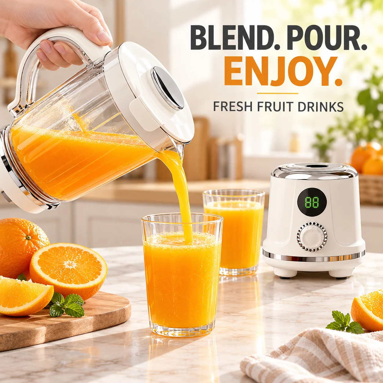 Portable Electric Juicer Cup, 600ml Wireless Blender with Detachable Clear Pitcher and One-Touch Start for Home and Outdoor Use