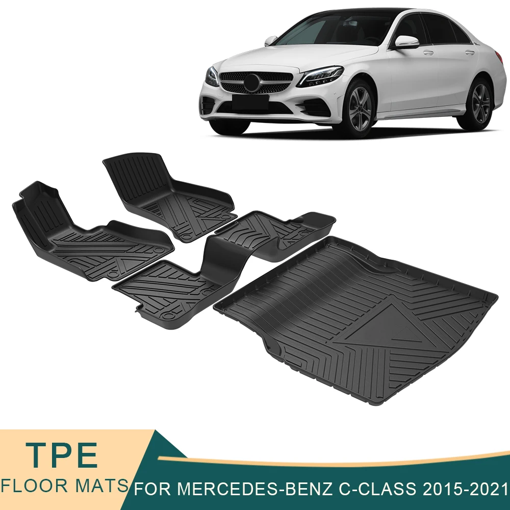 For Mercedes-Benz C-Class W205 2015-2021 Car Floor Mats All-Weather TPE Foot Mats Pad Waterproof Tray Mat Interior Accessories