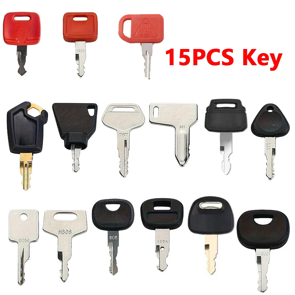 15PCS Construction Machinery Ignition Key Set For Yanmar JCB Volvo CAT Kubota Takeuchi Liebherr John Deere Excavator Tractor
