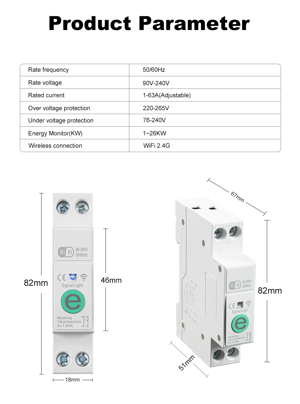 eWeLink 1P + N 63A WIFI قطاع دارة ذكي التبديل الطاقة مقياس الطاقة كيلوواط ساعة مفتاح بالتحكم عن بعد الموقت التتابع MCB الجهد الحالي حماية
