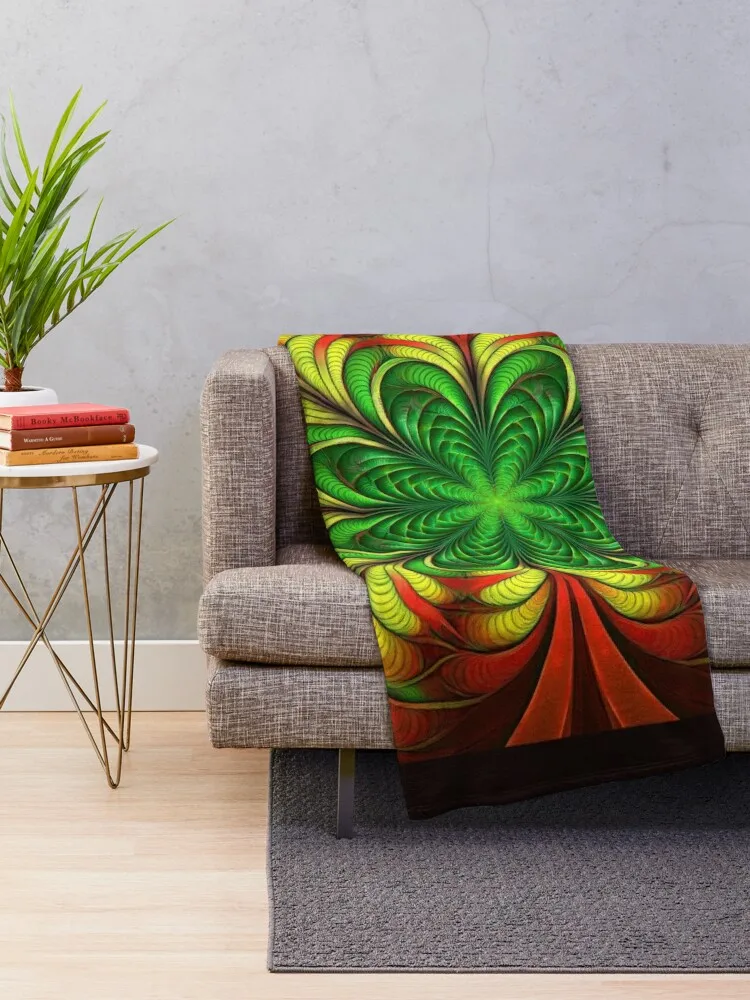 Variation To Red Green Yellow Fractal Throw Blanket Decorative Sofas Tourist Single Blankets