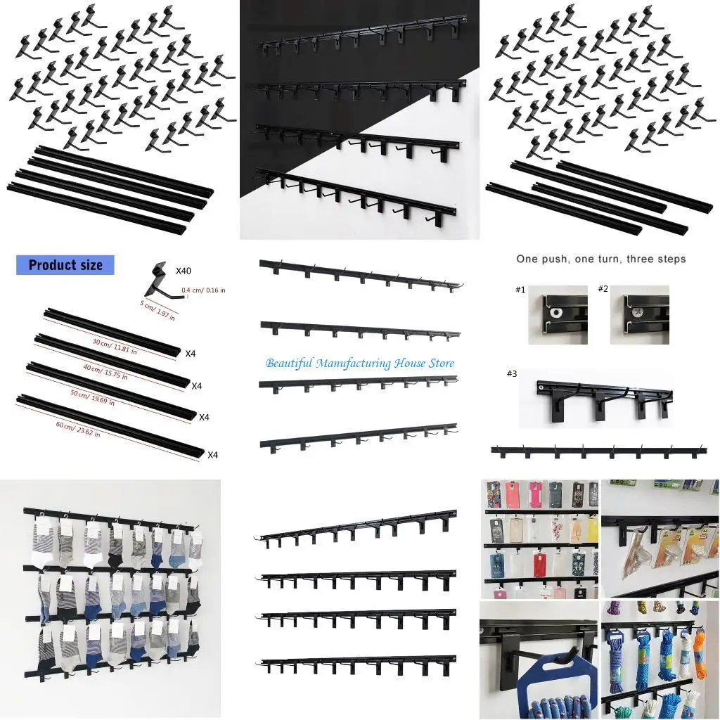 

E56A Multipurpose Wall Mounted Hook Shelf for Towels Cookware Clothing Sturdy Aluminum Display Stand Hanger Kitchenwares