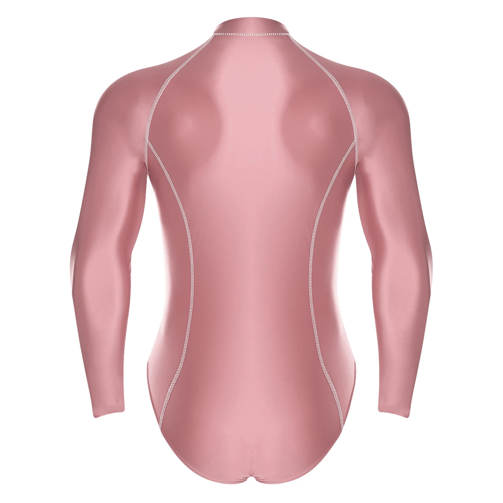 Trajes de baño deportivos de manga larga para hombre, traje de baño elástico de Color rosa con protección contra sarpullidos, ropa de playa para surf, natación, trajes de entrenamiento