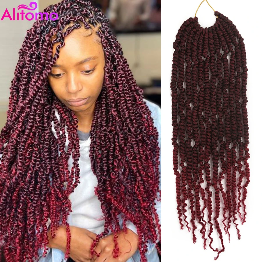 Alitomo Passion Twist Braiding Hair Synthetic Fluffy Ombre Curly Crochet Hair Extensions for Black Women 12/18/24Inch 12Roots