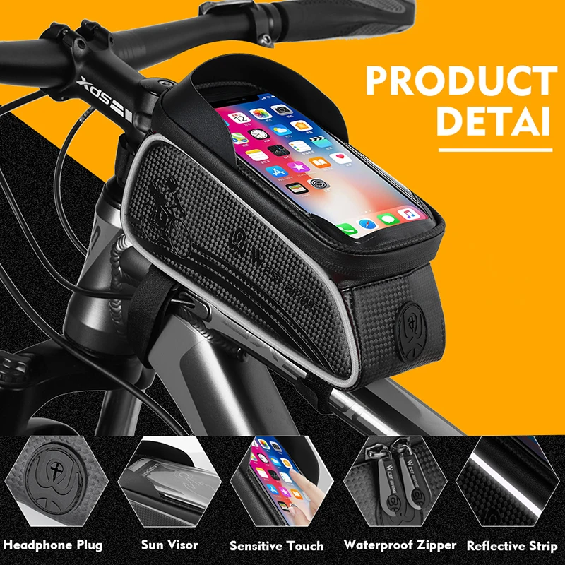 WEST BIKING Bicycle Bag Cycling Top Front Tube Frame Bag Waterproof 6.5 Inches Phone Case Storage Touch Screen MTB Road Bike Bag