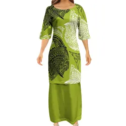 Plus Size Samoa Dress Puletasi Design Polynesian Print Tribal Pattern Woman Sexy Short Sleeve 2 Piece Set