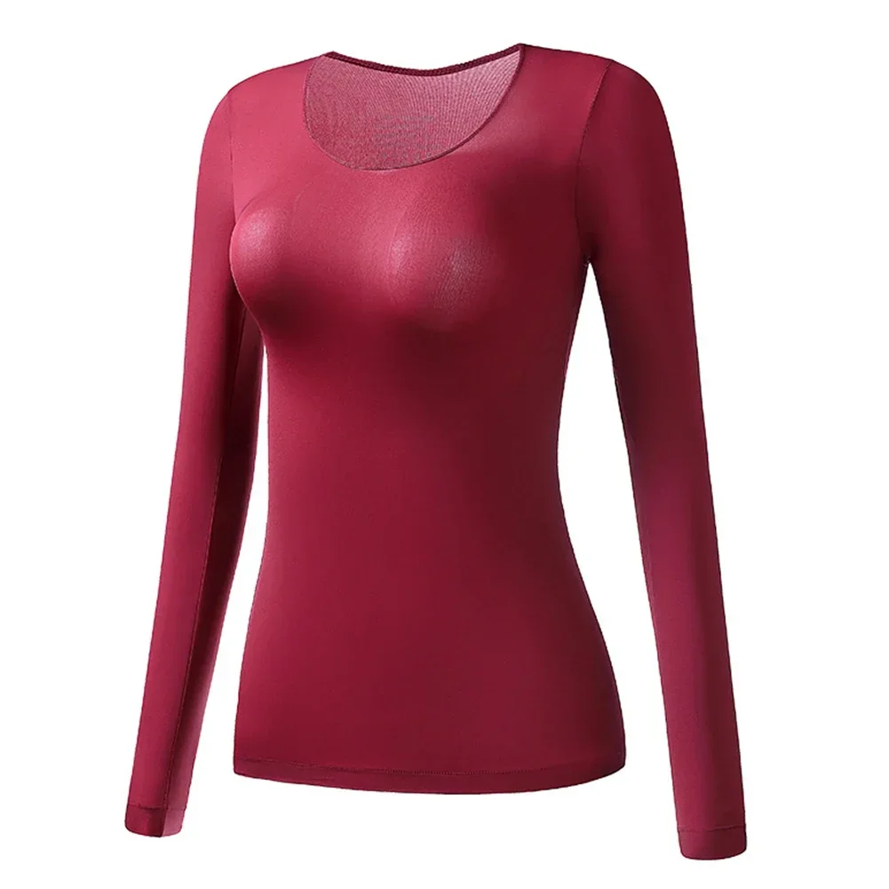 Hot New Stylish Fashion Basing Shirt Women T-shirt Round Neck Solid Color Thermal Bottoming Highly Elastic Home