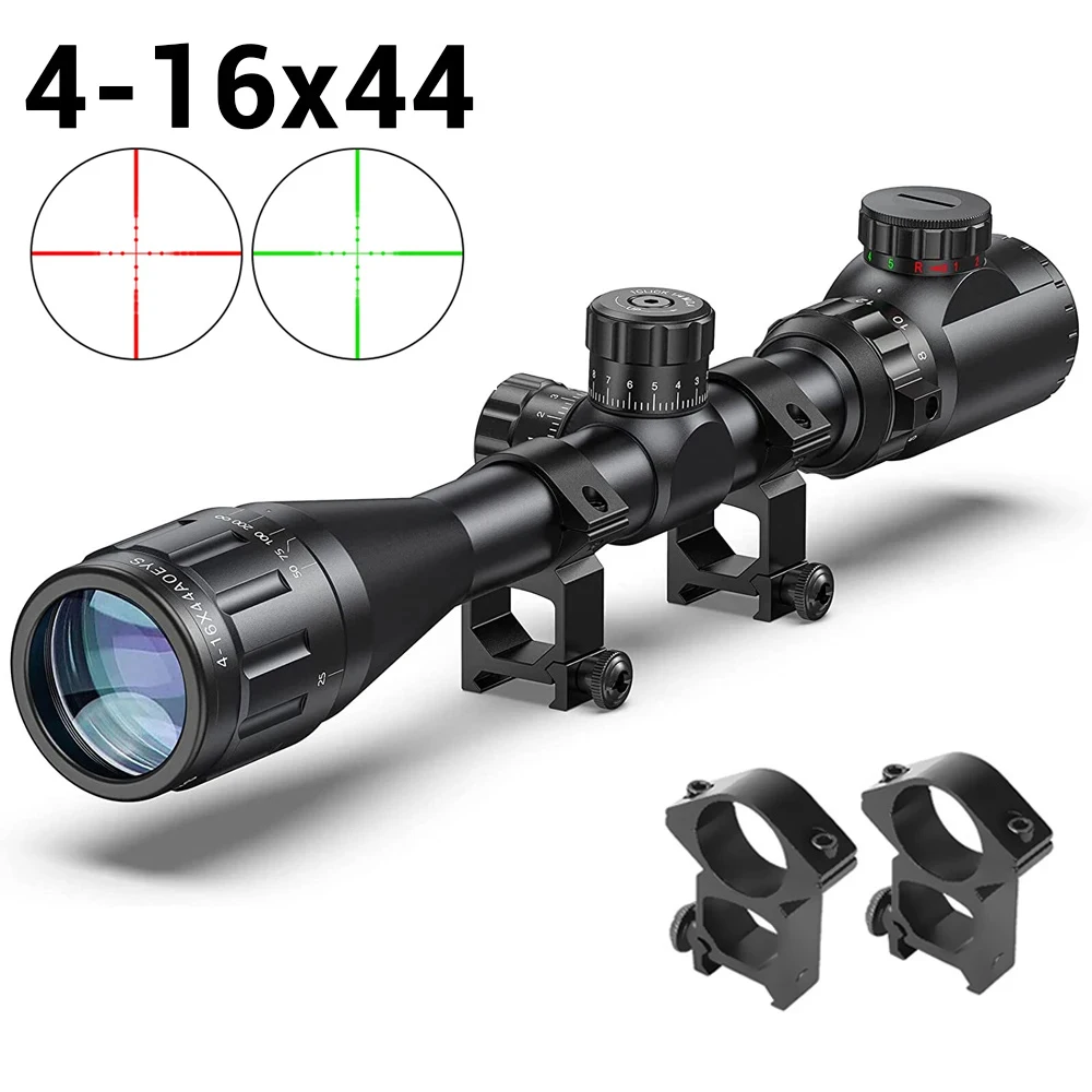 

4-16x44 Hunting Rifle Scope Red Green Illuminated Reticle Riflescope Crosshair Optics Scope with Locking Turret Sunshade