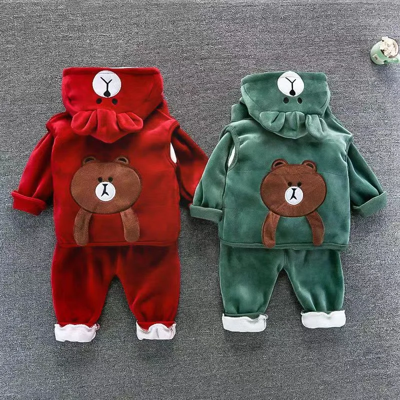 Boys Girls Padded Sets New Autumn Winter Children\'s Suits Kids Hooded Jackets+Pants 3Pcs Outfits Baby Spring Cartoon Clothing