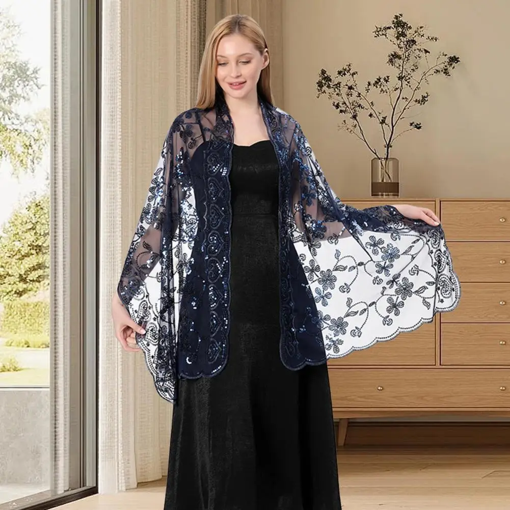 Dress Cover-up Elegant Sequin Flower Shawl for Women Lightweight Versatile Wrap for Curvy Figures Oversized Wear Scarf Ladies