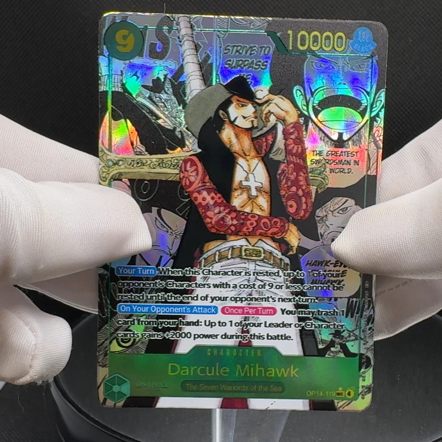 قطعة واحدة TCG OPCG بطاقة شخصية إنجليزية Mihawk manga OP14-119 بطاقة رقائق معدنية بطاقات أنيمي قابلة للجمع #2