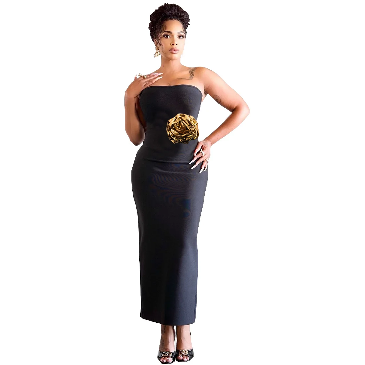 Amazon hot-selling 2025 summer new product slim backless contrasting color three-dimensional decorative dress women cw89567