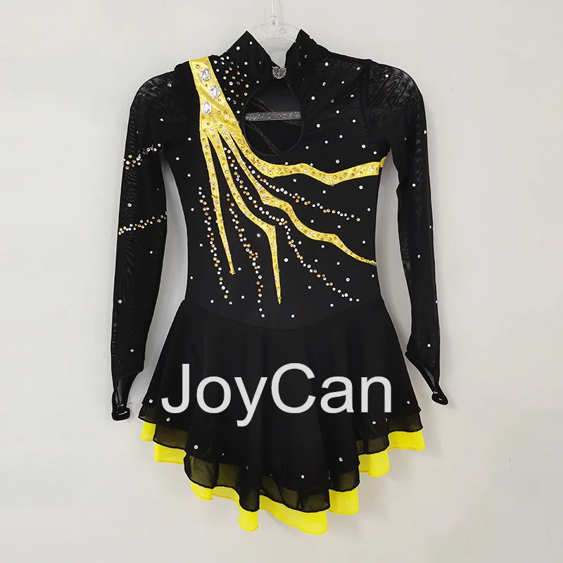 JoyCan-فستان التزلج على الجليد للفتيات ، دنة سوداء ، شبكة مطاطية ، ملابس الرقص المنافسة ، حسب الطلب