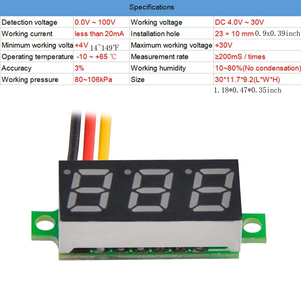 4pcs Digital Mini Digital Voltmeter 0.28Inch Three-Line 0-100V Digital Voltmeter Gauge Tester LED Display Panel Voltmeter