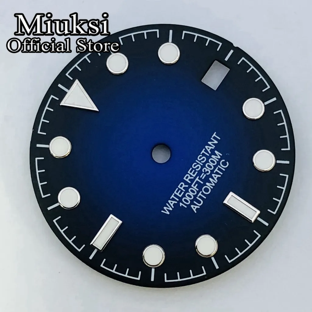 Miuksi 29mm black blue green watch dial fit NH35 movement fit 3 o\'clock crown 3.8 o\'clock crown