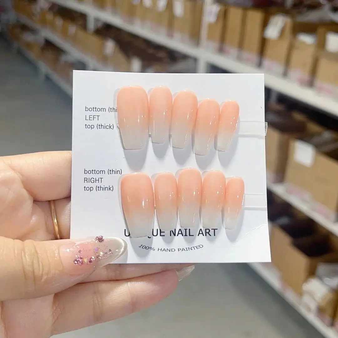 

Роскошный отбеливающий пресс для ногтей ручной работы в стиле девушки с градиентом телесного цвета, нежный съемный и многоразовый, высококачественный.