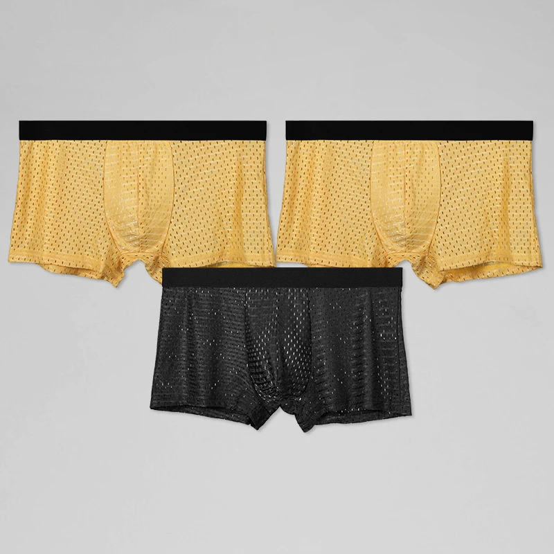 3PCS Quick-drying ice silk boxers, quickly dry and cool after a trip to the pool beach