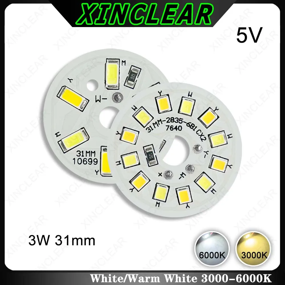 High Bright LED Light Board 3W Warm White 5V Two Color 31mm SMD COB 2835 5730 Lamp Beads Direct USB For DIY Spotlight Downlight