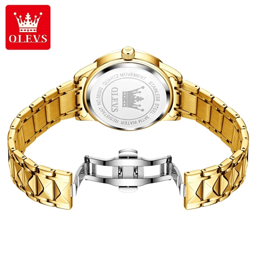 OLEVS 5609 orologio al quarzo originale per uomo moda specchio a forma di diamante doppio calendario orologio da polso da uomo in acciaio inossidabile impermeabile