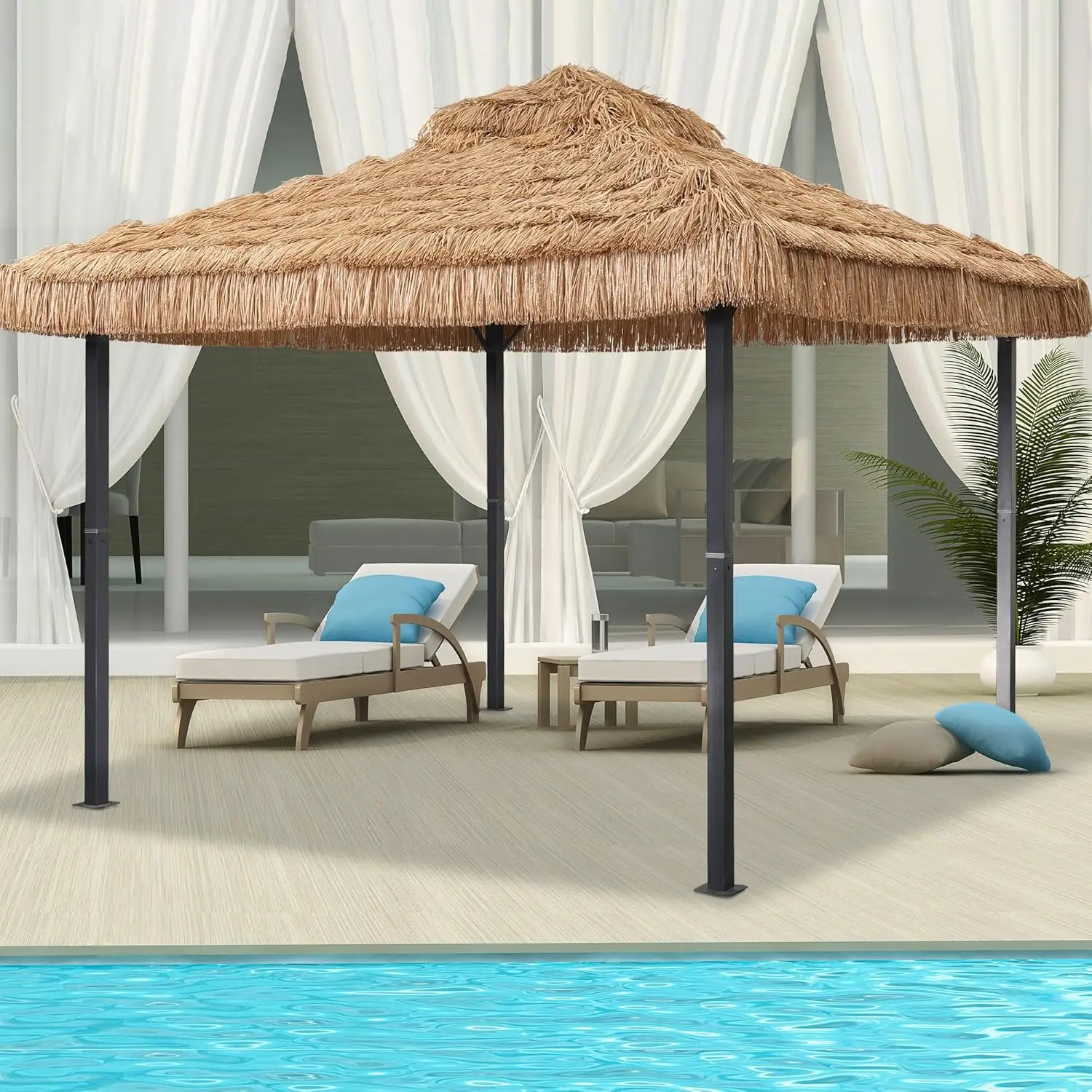 

Тент-шатер 3х3 метра, имитация соломенного навеса, 4-угольный павильон, уличный тент для отдыха, для сада, веранды, на заказ