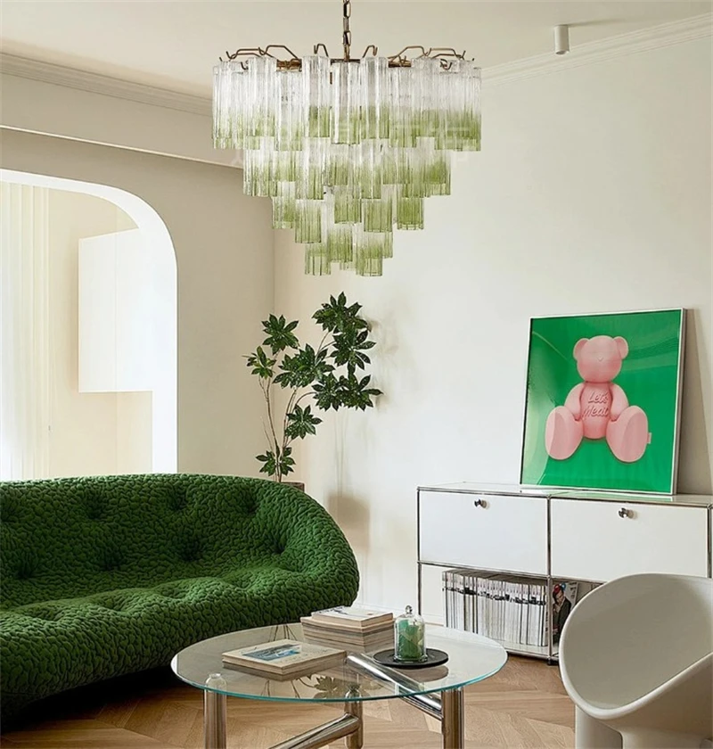 ModernTransparent Gradient Green Glass Chandeiers Luxury Vintage Home Hanging Lamps for Ceiling Living Room Kitchen Dining Room