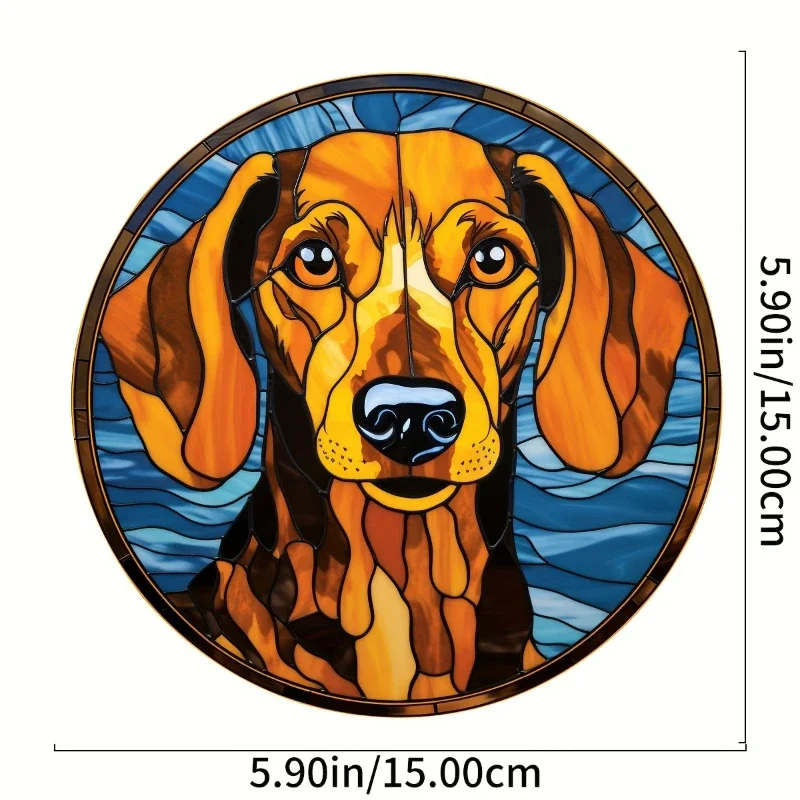 1pc Dachshund Stained Glass Window Hanging Suncatcher Room Home Decor Housewarming Gift Garden Wreath Dog Sign for Mom Grandma