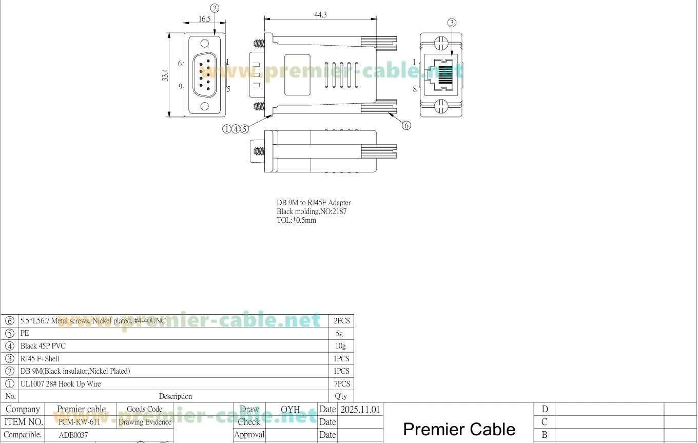 RJ45-zu-DB9-Stecker-Crossover-Seriell-Adapter, kompatibel mit dem Avocent ADB0037 RS232-Konsolenkonverter für Cyclades-Server und -Router. – Detail 1