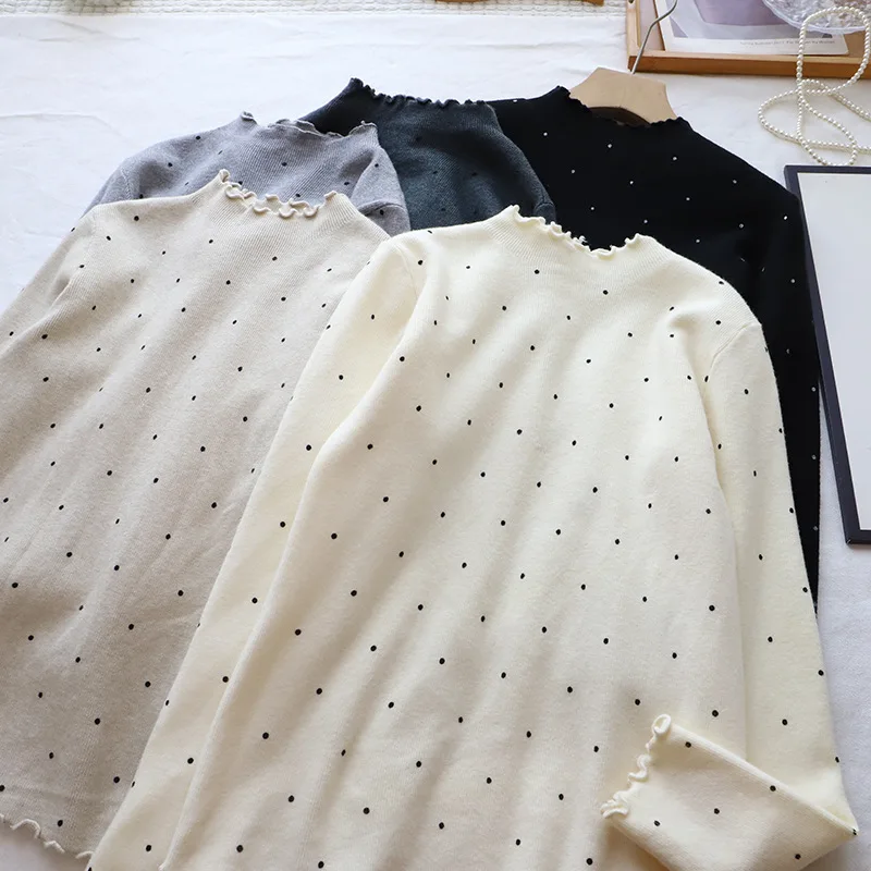 Maglieria dolce e morbida a pois Strato base da donna f Collo alto Versatile dimagrante Boting irt Tessuto lavorato a maglia cinese