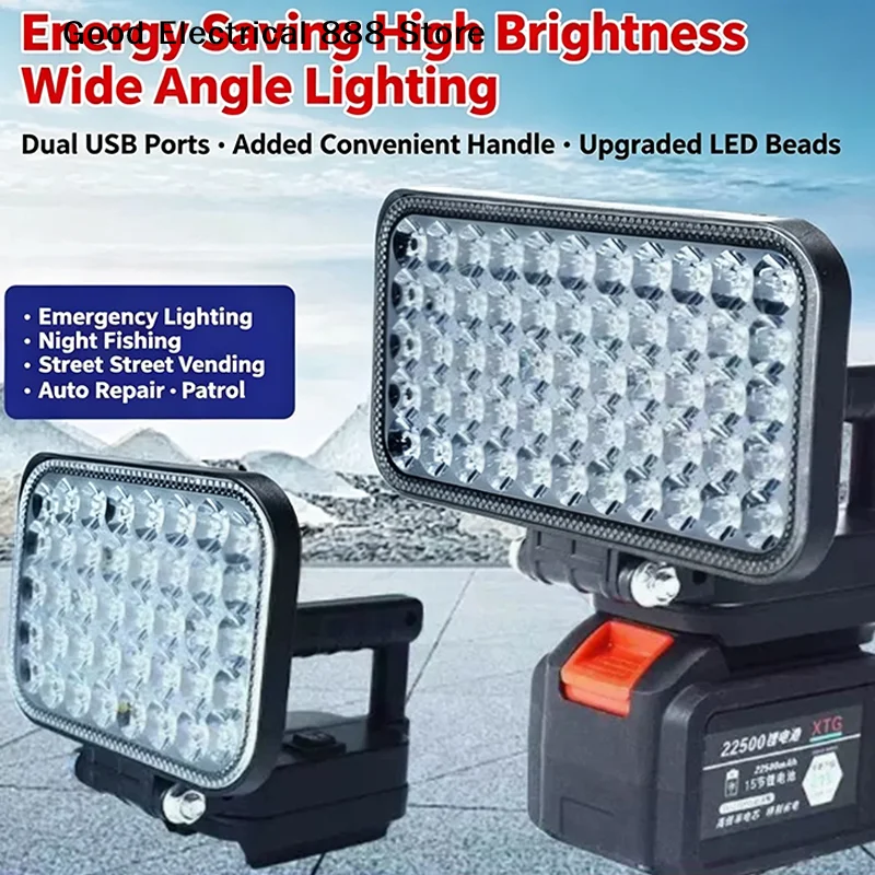 【G】3/4 Inch 120W LED Flashlight 21V Li-Ion 2-Level Battery Powered Work Light Dual USB Portable Light Outdoor Camping Output