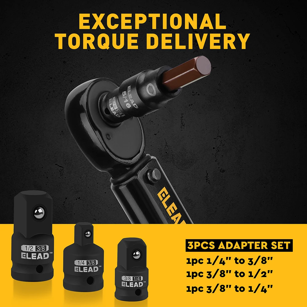 ELEAD Set di bussole a percussione con punta esagonale SAE da 16 pezzi - Set di bussole a brugola Premium S2 in acciaio 5/64"-9/16" con adattatori per prese