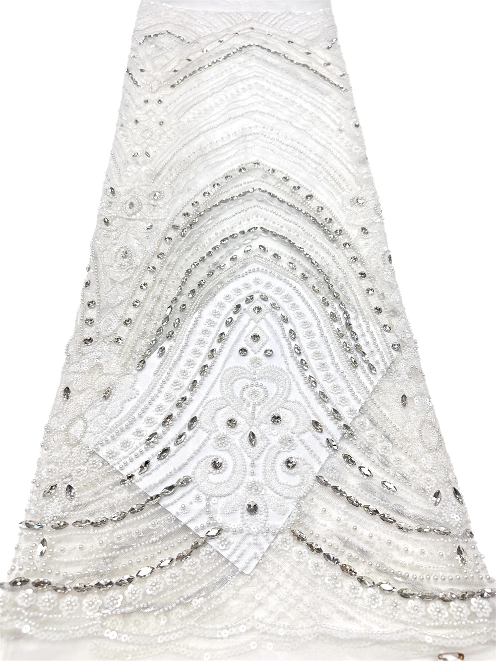 Luxury French African Handmade Embroidery Crystal Stone Beads Lace High Quality Nigerian Sequin Lace Fabric For Wedding Dress 5Y