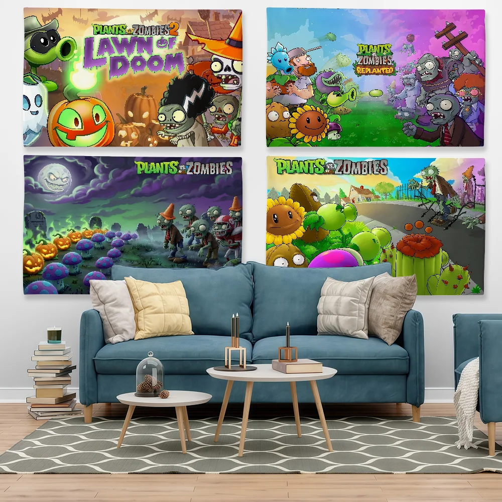 Cartoon P-Plants Vs. Z-ZombieS Flag Tapestry Outdoor Party Bedroom Living Room Dormitory Decorative Themed Wall Hanging Banner