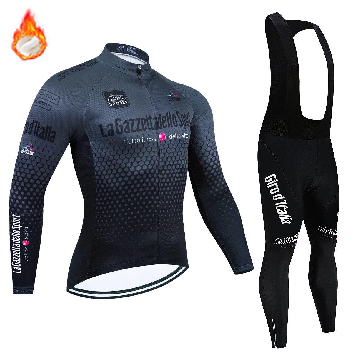 Herren Winter Thermo Fleece Radtrikot Sets Langarm Fahrradbekleidung MTB Bike Wear Tour De Italy 2024 Fahrradanzug – Detail 3