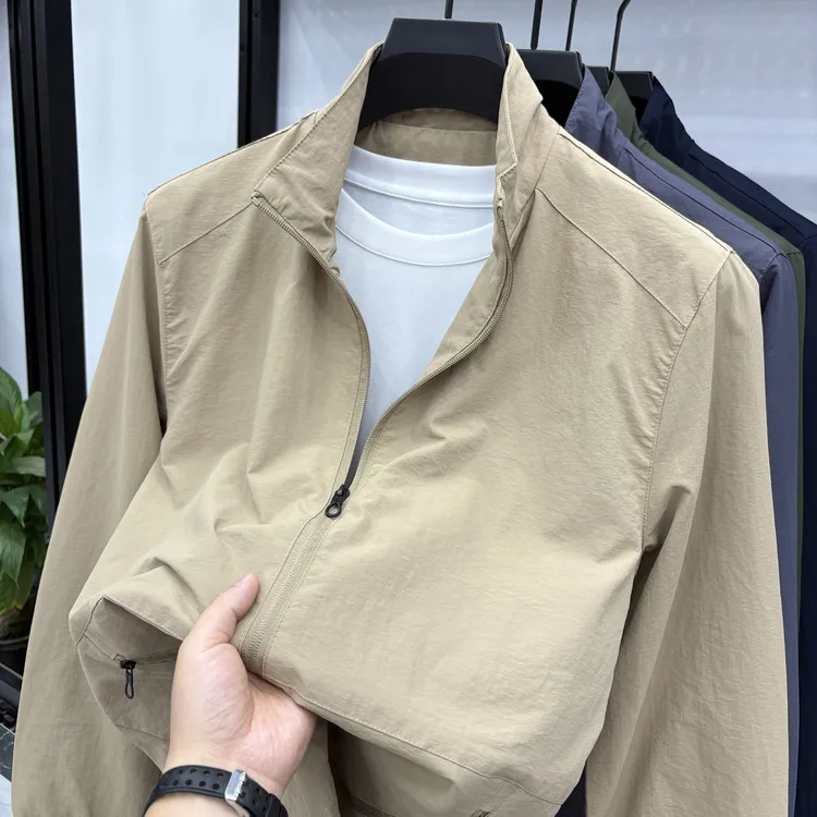 

Young Men's Casual Stand Collar Jaet Lightweight Spring Autumn Faionable Windproof Loose Fit Polyester Fiber Outerwear