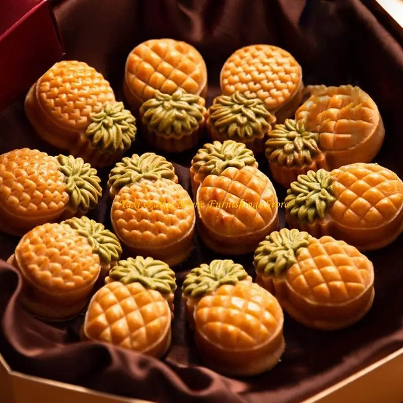 W8EA Plastic Mooncake Mold Pineapple Stamp Cookie Cutter Cake Mold Hand Pressure Baking Accessories Mid-Autumn Festival Kitchen