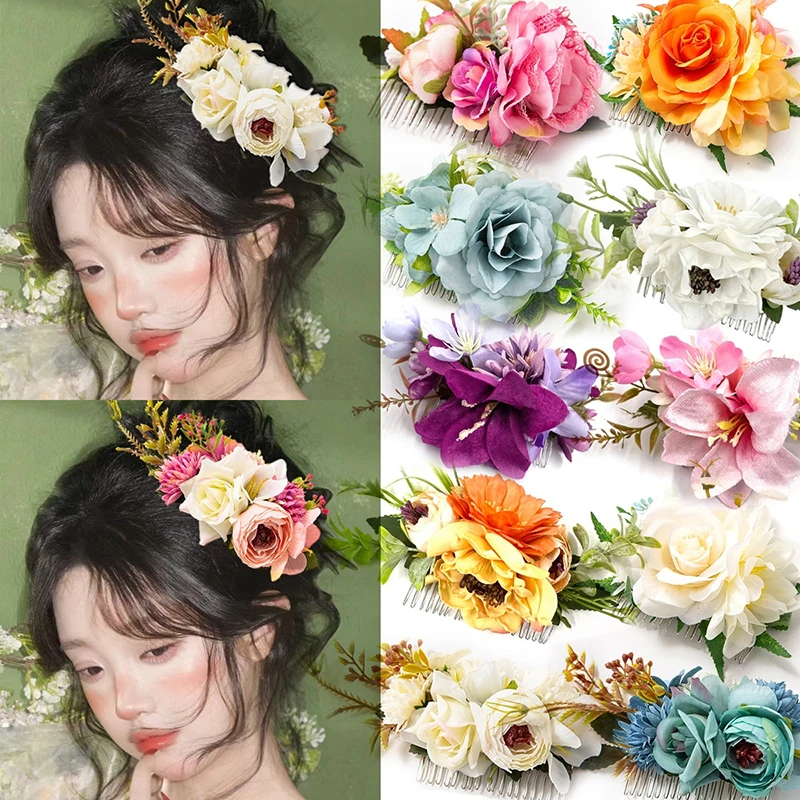 بوهيميا العرائس الزفاف زهرة الشعر مشط دبوس الشعر وصيفه الشرف غطاء الرأس أمشاط الشعر إكسسوارات الشعر للنساء الفتيات دبابيس الشعر الأزهار #1