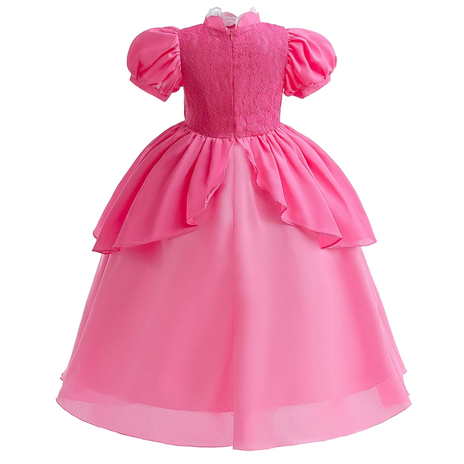 Girl Peach Cosplay Dress Movie Pink Rosaline Ball Gows for Prium Carnival Princess Costume Lace Cartoon Birthday Gift 2-10T